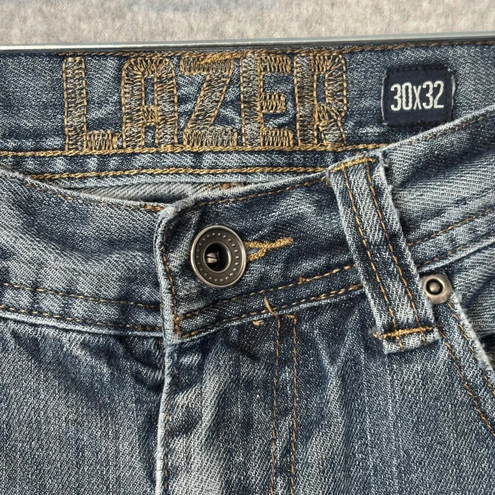 Lazer Mens 30x32‎ Straight Leg Jeans Blue Jeans Distressed Patchwork Grunge